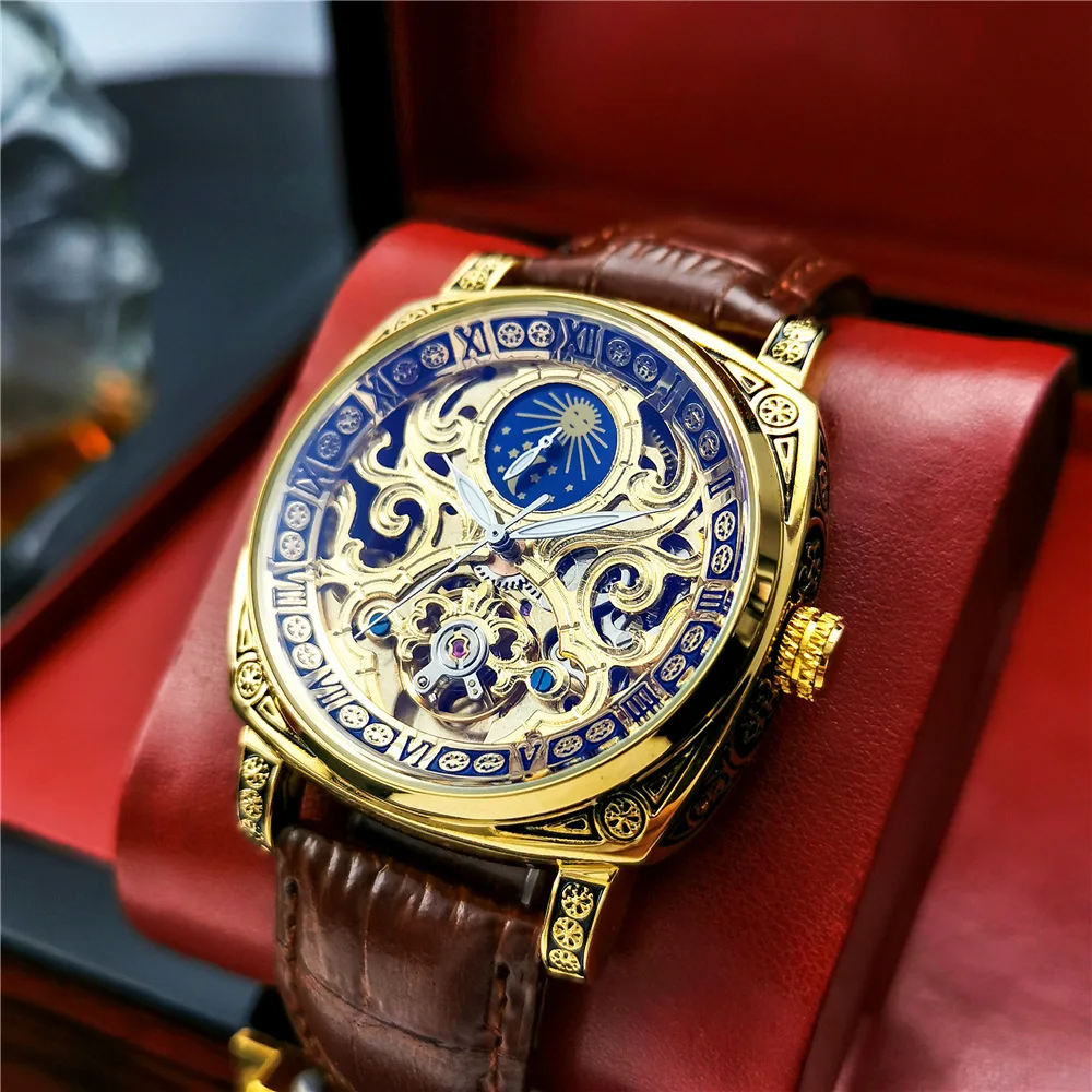 Milimisto Retro Square Carved Mechanical Watch