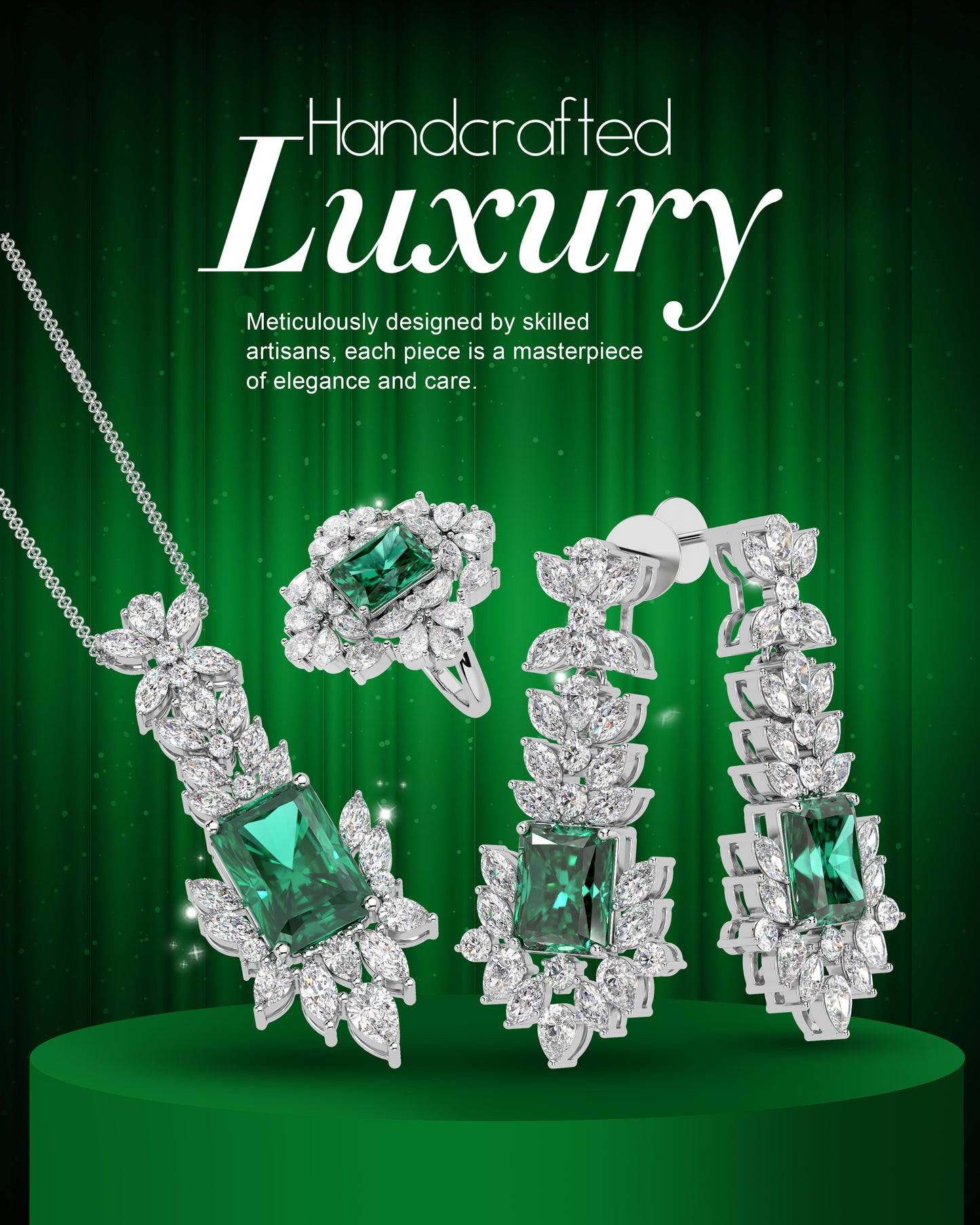 Green Square Pendent Set