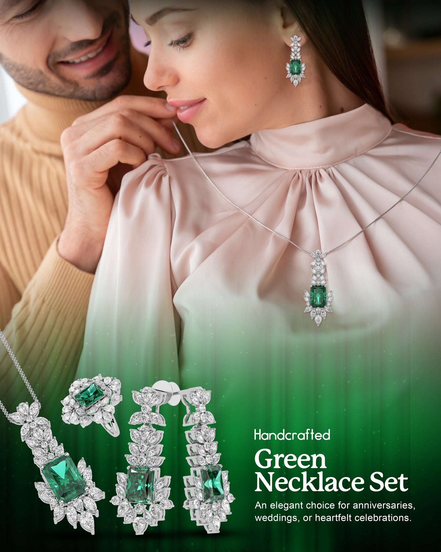 Green Square Pendent Set