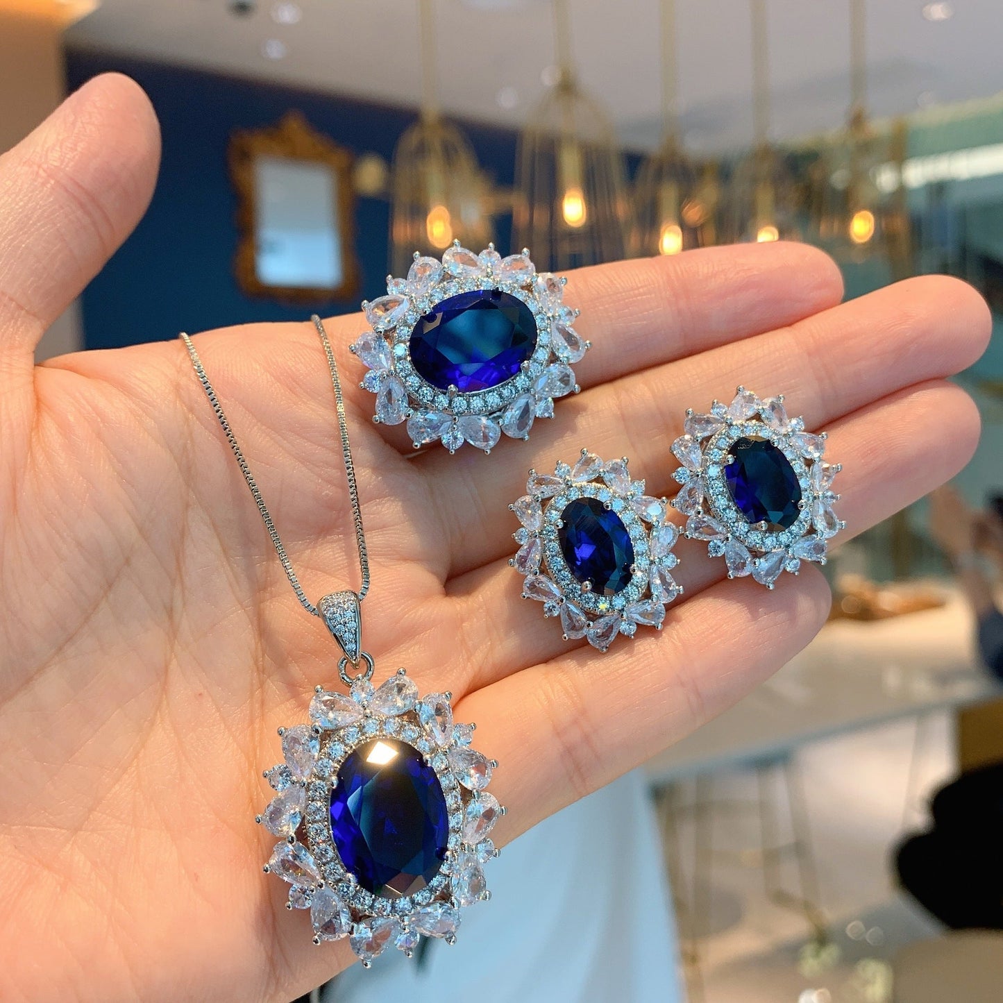 Blue Crystal Sapphire Jewelry Set